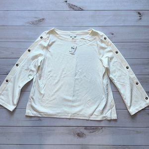 J Jill ponte cream top button sleeve size LP